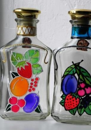 Hand-made: декор бутылки - акрил и витраж