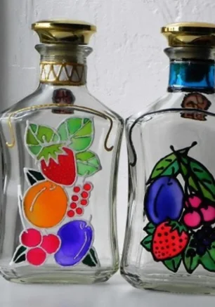 Hand-made: декор бутылки - акрил и витраж